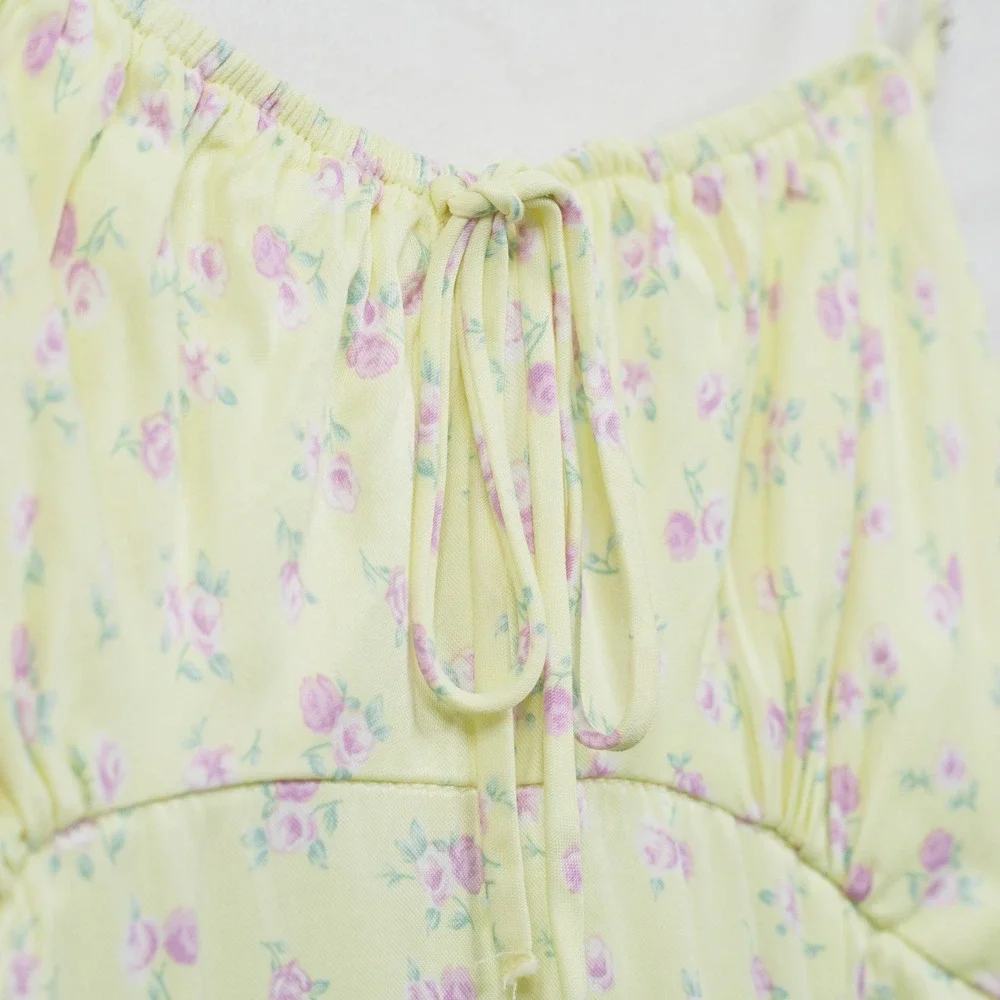 ZARA Floral Smocked Back Mini Dress Coquette Cottagecore Yellow Sz M